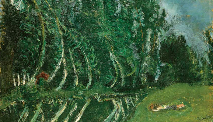 Landscape with Reclining Figure, Champigny, c. 1942-1943. <br> Oil on canvas, 69.9 x 88.9 cm. Private collection.